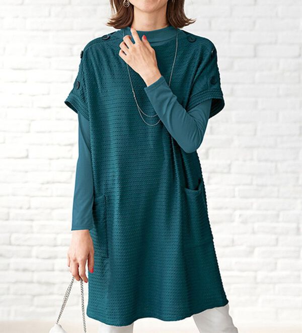 BELLUNA（ベルーナ）の「ケーブルジャカードボタン使いチュニックアンサンブル（アンサンブル）」｜詳細画像