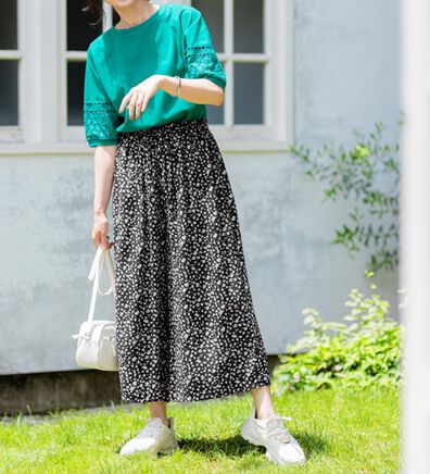 BELLUNA（ベルーナ）の「【接触冷感】レーヨン素材プリントワイドパンツ（ワイドパンツ・ガウチョ）」