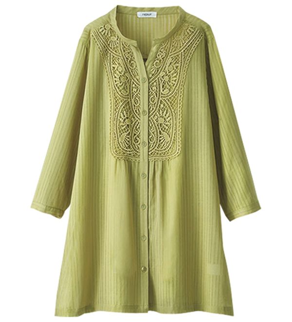 BELLUNA（ベルーナ）の「シアー素材モチーフレース使いシャツチュニック（チュニック）」｜詳細画像