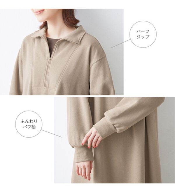 Viola e Viola（ヴィオラ エ ヴィオラ）の「裏起毛ハーフジップゆるワンピース（カットソーワンピース）」｜詳細画像