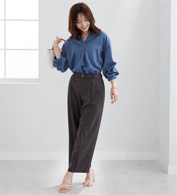 BELLUNA（ベルーナ）の「メランジストレッチ素材ベルト付ワイドパンツ（ワイドパンツ・ガウチョ）」｜詳細画像