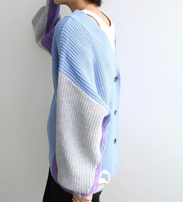 GeeRA（ジーラ）の「前後２ＷＡＹブロック配色ニット（ニットカーディガン）」｜詳細画像