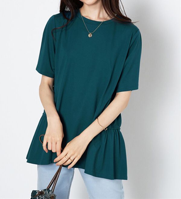 BELLUNA（ベルーナ）の「ヒンヤリ！サイドギャザー使いチュニック（チュニック）」｜ターコイズ