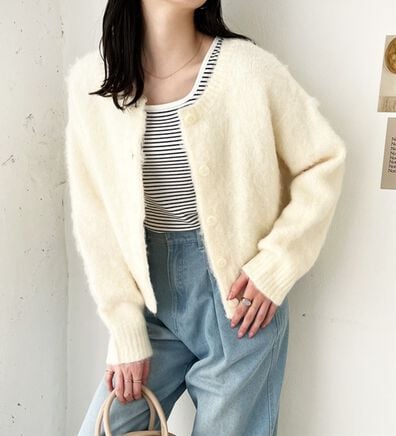 GeeRA（ジーラ）の「前後２ｗａｙクルーネックシャギーショートカーディガン（ニットカーディガン）」