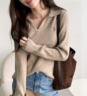 GeeRA（ジーラ）の「【U.S. POLO ASSN.】ポロ衿リブニット（ニット・セーター）」｜ベージュ