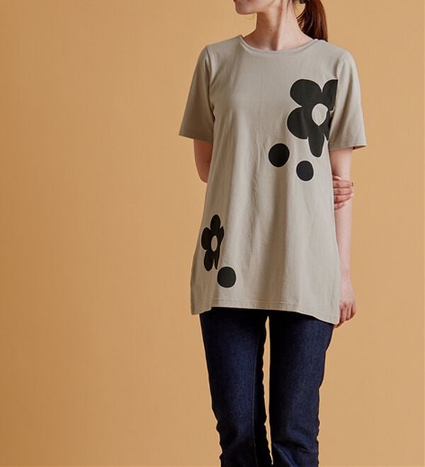 BELLUNA（ベルーナ）の「ひんやリッチコットン大人のプリントロング丈Ｔシャツ（カットソー）」｜詳細画像