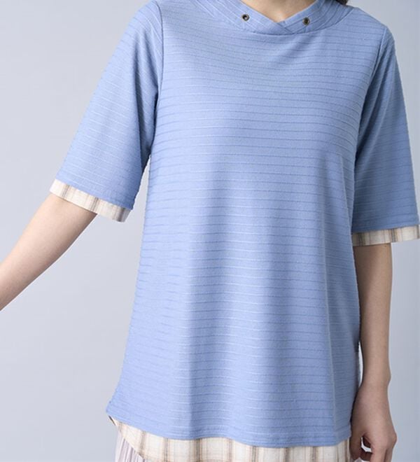 BELLUNA（ベルーナ）の「ひんやり冷感！タックジャカード素材重ね着風プルオーバー（カットソー）」｜詳細画像