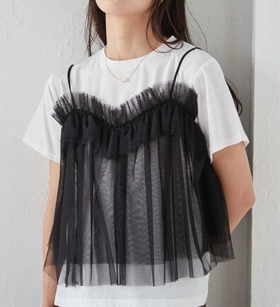 RANAN（ラナン）の「チュールビスチェドッキングTシャツ（Tシャツ）」