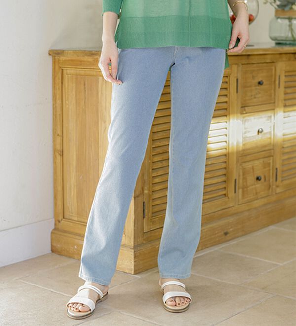 BELLUNA（ベルーナ）の「ヒンヤリ快適！接触冷感ニットデニムパンツ（フルレングスパンツ）」｜詳細画像