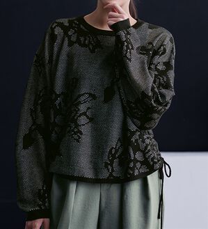 RANAN（ラナン）の「シアーフラワージャカードニットプルオーバー（ニット・セーター）」｜ブラック