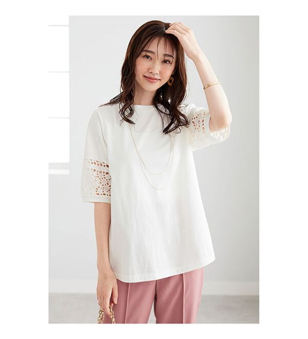 BELLUNA（ベルーナ）の「袖レース切替デザインプルオーバー（カットソー）」｜詳細画像