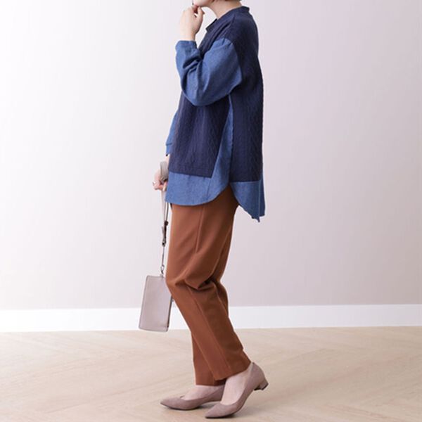 BELLUNA（ベルーナ）の「ケーブルジャカード切替重ね着風チュニック（チュニック）」｜詳細画像