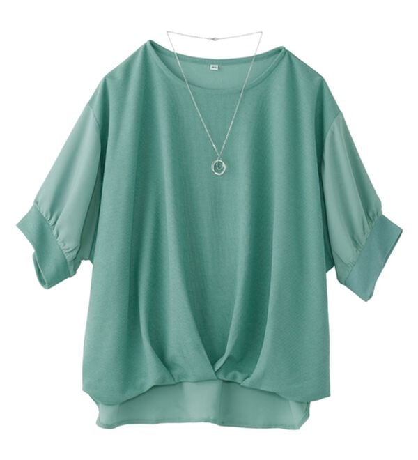 BELLUNA（ベルーナ）の「【新色追加】&ldquo;2点セット&rdquo;ネックレス付！異素材裾タックプルオーバー（カットソー）」｜詳細画像