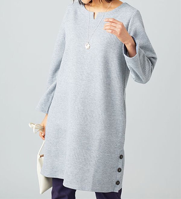 BELLUNA（ベルーナ）の「ボタン使いボーダージャカードワンピース（その他ワンピース）」｜詳細画像