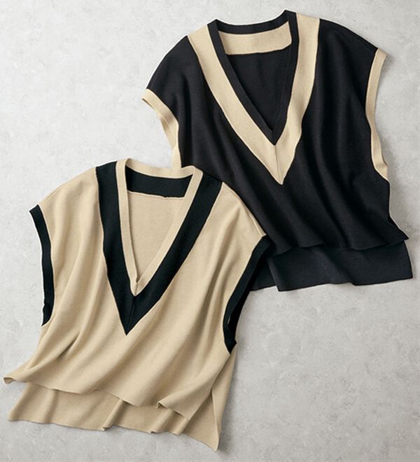 BELLUNA（ベルーナ）の「【低身長さん向け】重ねて可愛い配色ニットベスト（ベスト）」｜詳細画像