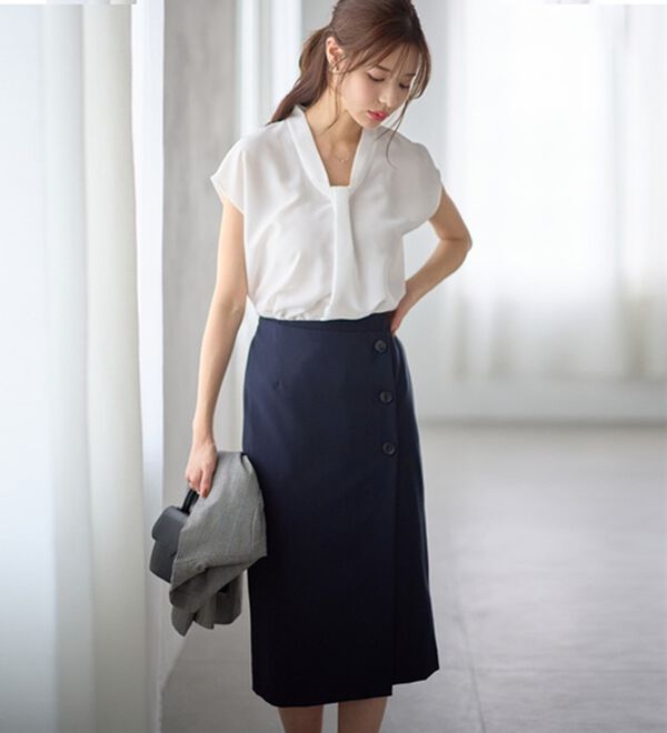 GeeRA（ジーラ）の「【２点】単品使いもできる！ベーシックブラウス＆スカートセットアップ（スカートスーツ）」｜詳細画像