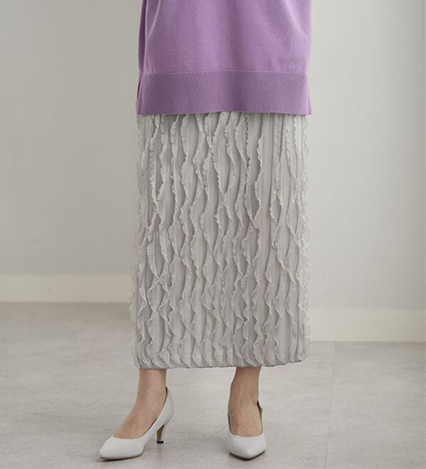 BELLUNA（ベルーナ）の「チュニックの下にはくストライプフリルスカート（ロングスカート）」｜詳細画像