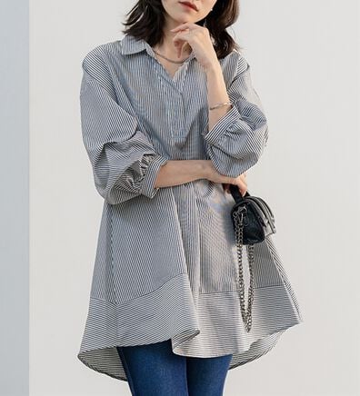 BELLUNA（ベルーナ）の「麻調素材袖タックデザインシャツチュニック（チュニック）」