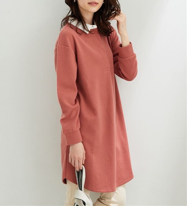 BELLUNA（ベルーナ）の「ボーダージャカード素材ラガーシャツワンピース（カットソーワンピース）」｜詳細画像