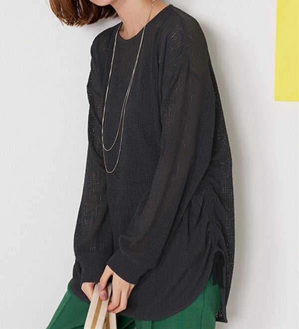 BELLUNA（ベルーナ）の「程よい透け感！メッシュ素材ドロスト使いチュニック（チュニック）」｜詳細画像