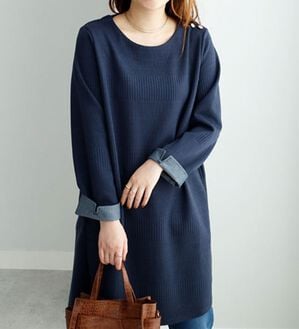 BELLUNA（ベルーナ）の「肩ボタンボーダージャカードワンピース（その他ワンピース）」｜ネイビー