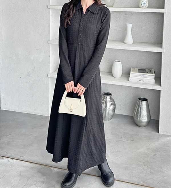 GeeRA（ジーラ）の「ポロ衿表面感素材マーメイドワンピース（カットソーワンピース）」｜詳細画像