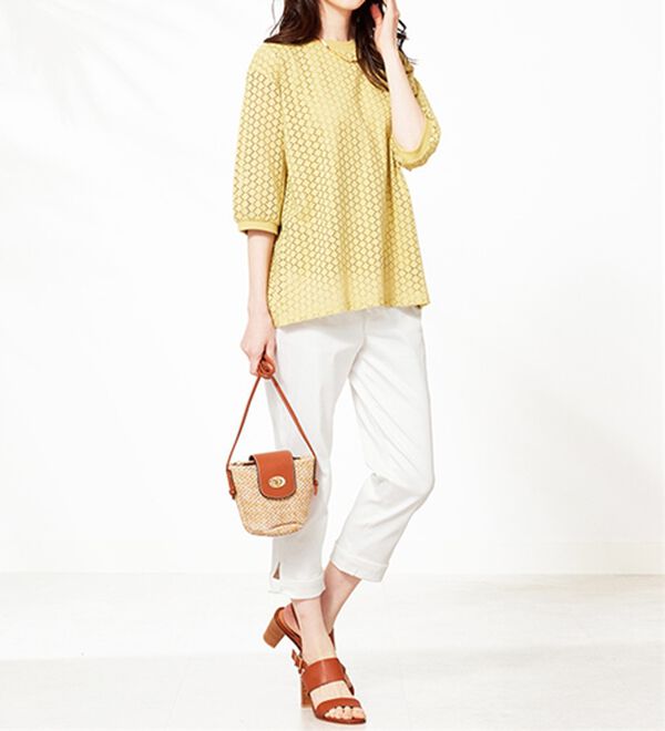 BELLUNA（ベルーナ）の「ヒンヤリ&times;サラリ速乾！綿サテンストレッチ裾リボンクロップドパンツ（クロップドパンツ）」｜詳細画像