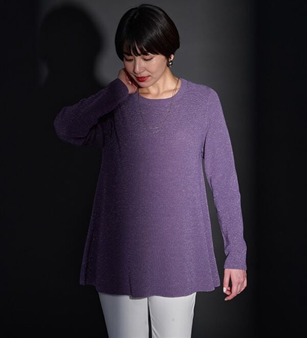 BELLUNA（ベルーナ）の「ラメ入りあぜ編フレアーニットチュニック（ニット・セーター）」｜詳細画像