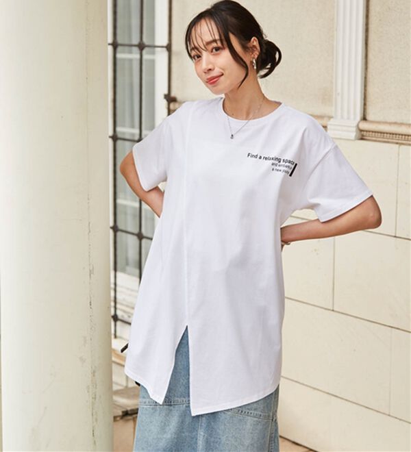 RANAN（ラナン）の「【ひんやり】ロゴプリントチュニックTシャツ（Tシャツ）」｜詳細画像