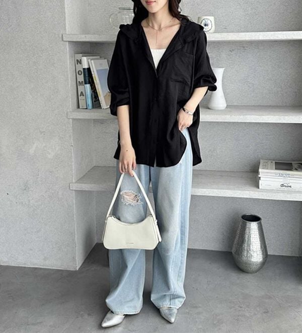 GeeRA（ジーラ）の「羽織にも◎フード付きオーバーサイズシャツ（シャツ）」｜詳細画像