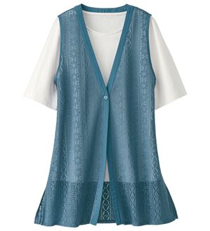 BELLUNA（ベルーナ）の「【Ｔシャツ付】透かしジレアンサンブル（ジレ）」｜ブルー