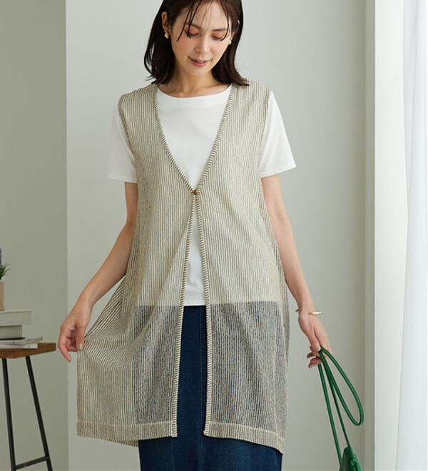 BELLUNA（ベルーナ）の「【2点セット】シアーストライプ素材ジレアンサンブル（アンサンブル）」｜詳細画像