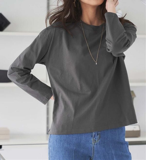 RANAN（ラナン）の「【選べる袖丈】＜BC＞綿100％プチハイネックＴシャツ（カットソー）」｜詳細画像