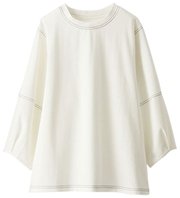 BELLUNA（ベルーナ）の「ヒンヤリ！袖デザイン配色ステッチプルオーバー（カットソー）」｜オフ白