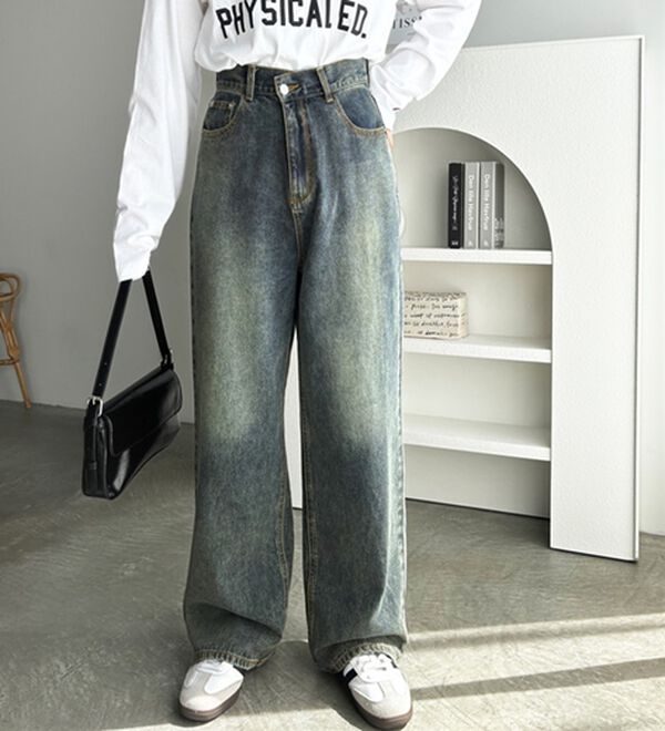 GeeRA（ジーラ）の「美脚見え！２ボタンウエストワイドデニムパンツ（フルレングスパンツ）」｜詳細画像