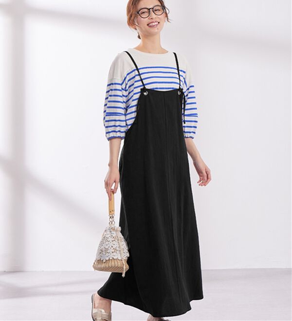 Viola e Viola（ヴィオラ エ ヴィオラ）の「綿１００％前後２ＷＡＹキャミワンピース（その他ワンピース）」｜ブラック