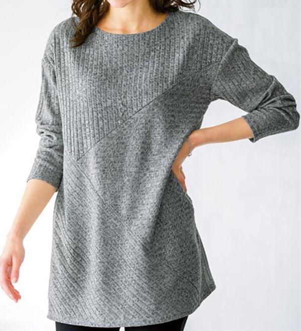 BELLUNA（ベルーナ）の「杢調テレコ素材切替デザインチュニック（チュニック）」｜詳細画像