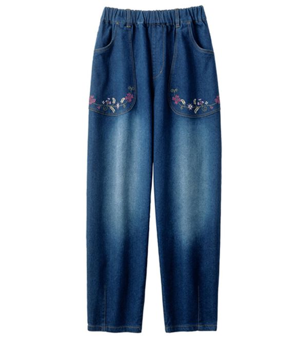 ルフラン（ルフラン）の「【２本組】気まぐれ刺しゅうの花うたデニム（フルレングスパンツ）」｜詳細画像