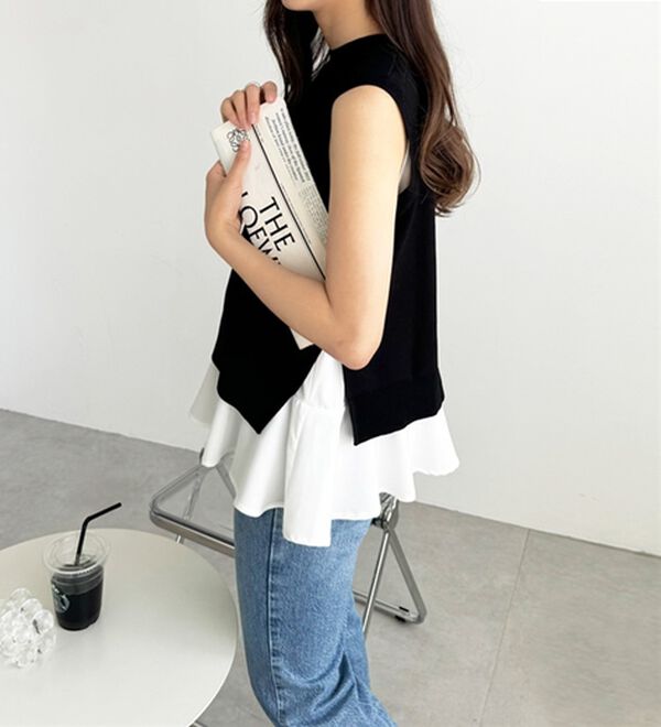 GeeRA（ジーラ）の「ペプラムタンク付ニットプルオーバー（アンサンブル）」｜詳細画像