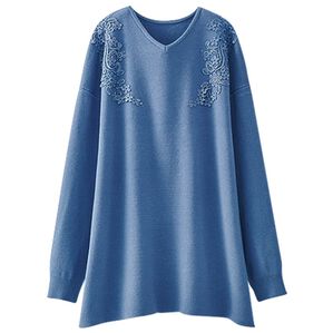 BELLUNA（ベルーナ）の「花柄モチーフレースニットプルオーバー（ニット・セーター）」｜ブルー