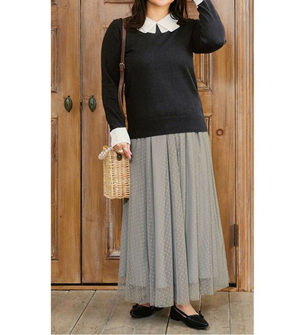 BELLUNA（ベルーナ）の「ドット柄チュールリバーシブルスカート（ロングスカート）」｜詳細画像