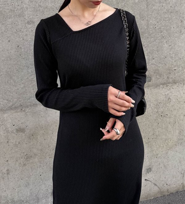 RANAN（ラナン）の「アシメネックリブワンピース（ロングワンピース）」｜詳細画像