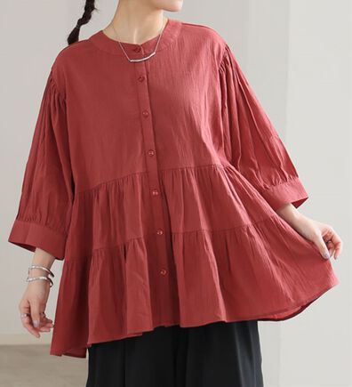 A HAPPY MARILYN（アハッピーマリリン）の「【Ｌ～６Ｌ】【風通るプレミアム】綿・楊柳七分袖ティアードブラウス（ブラウス）」