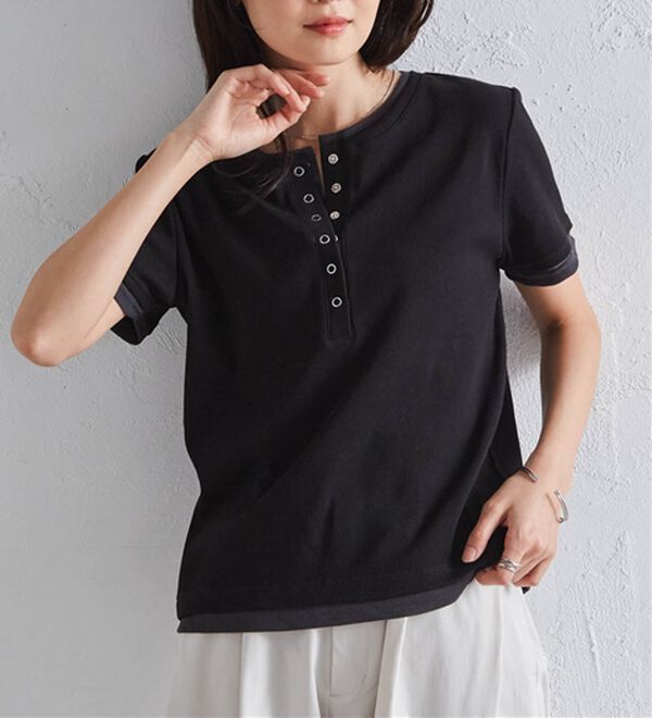 RANAN（ラナン）の「レイヤード風ヘンリーネックTシャツ（カットソー）」｜詳細画像