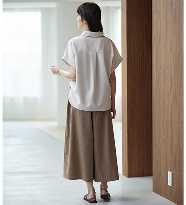 BELLUNA（ベルーナ）の「ひんやりスラブ調素材ガウチョパンツ（フルレングスパンツ）」｜詳細画像