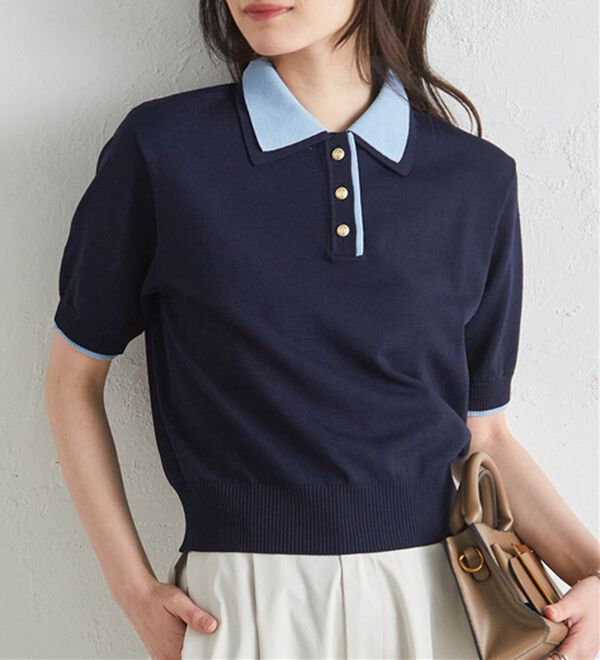 RANAN（ラナン）の「ダブルカラーポロニット（ニット・セーター）」｜ネイビー系
