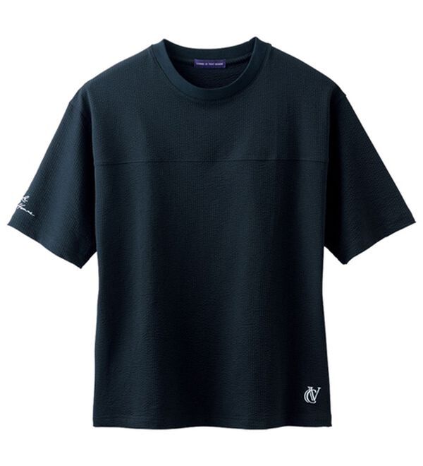 「＜コムルヴァン・オム＞ゆったりサッカー素材Ｔシャツ（メンズＴシャツ）」｜ネイビー