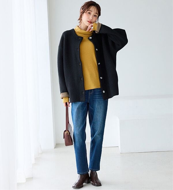 BELLUNA（ベルーナ）の「まるでニット！サラッと軽いリブハイネックプルオーバー（カットソー）」｜詳細画像