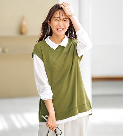 BELLUNA（ベルーナ）の「【新色追加】&ldquo;2点セット&rdquo;あぜ素材ベストアンサンブル（アンサンブル）」