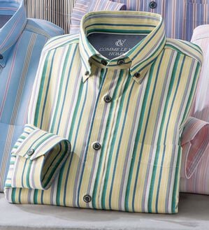 「＜コムルヴァン・オム＞毎日快適ソフトオックスシャツ（メンズシャツ）」｜イエローストライプ